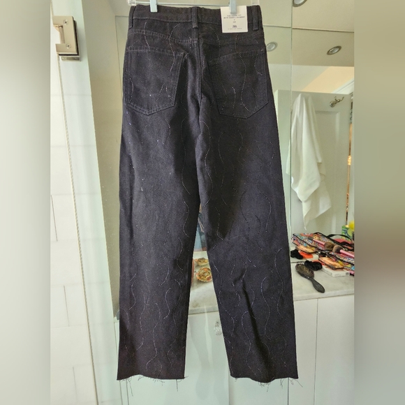 NWT Zara Rhinestone Black Jean Pants Embroidered- size 4 - Picture 13 of 13